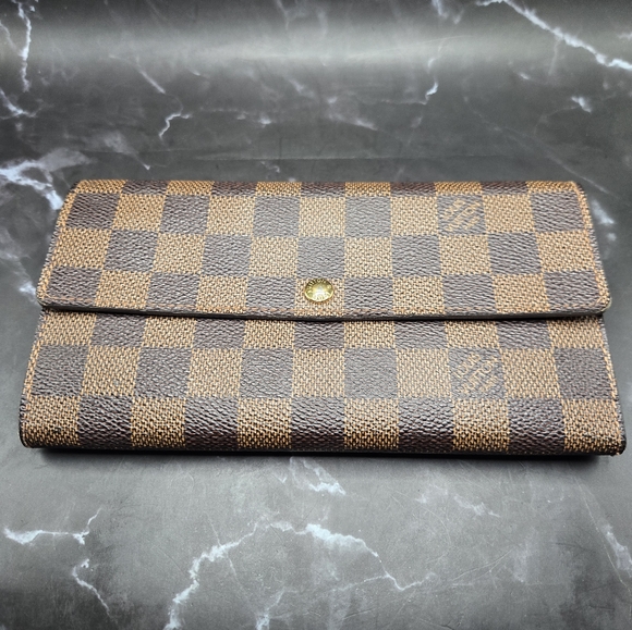 EUC Louis Vuitton Damier Ebene Coated Canvas Leather Sarah Long Wallet - Picture 2 of 14